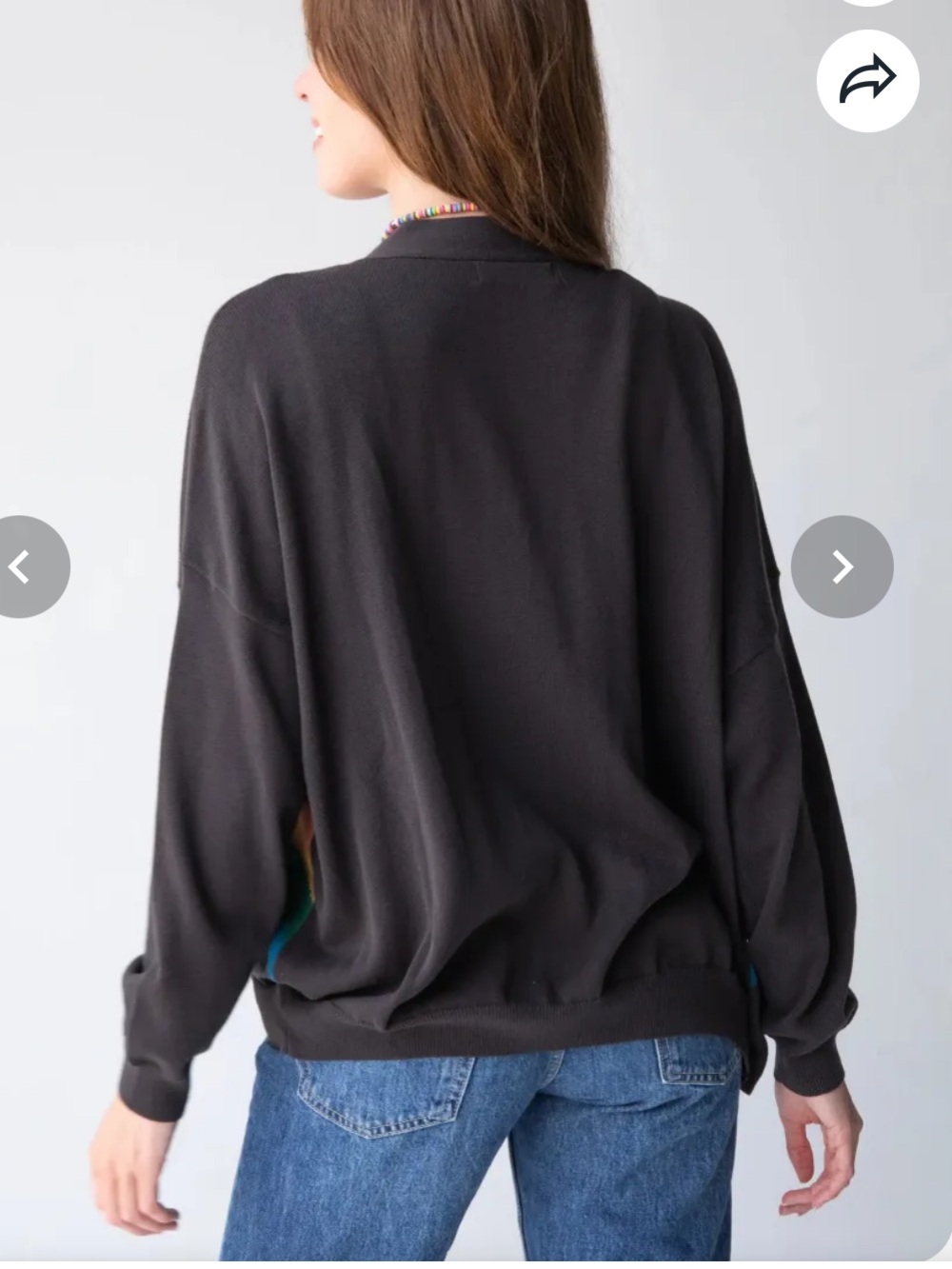 NATURAL LIFE Live Happy Cardigan Sweater Cardigan Rainbow Bands Charcoal Cotton - Picture 8 of 15